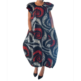 Comfortable Balloon Maxi Dress with Pleated Sleeves & Elastic Hem