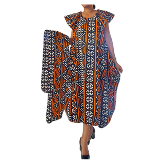 Comfortable Balloon Maxi Dress with Pleated Sleeves & Elastic Hem