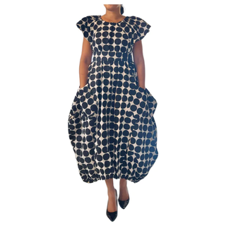 Comfortable Balloon Maxi Dress with Pleated Sleeves & Elastic Hem with sash / head wrap