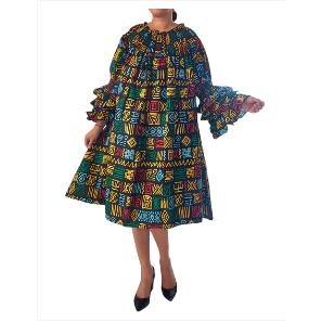 African Ankara Print Off Shoulder Midi Dress