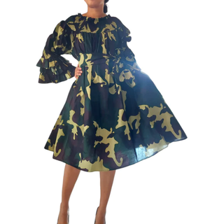African Ankara Print Off Shoulder Midi Dress