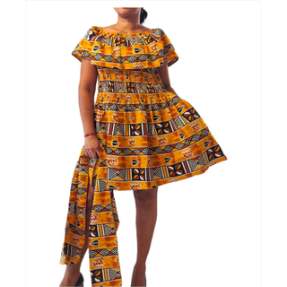 African Ankara Print Short Ruffled Midi Dress