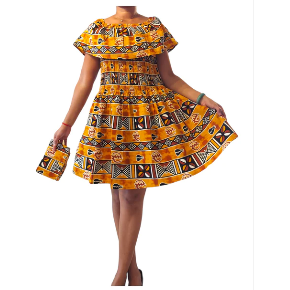 African Ankara Print Short Ruffled Midi Dress