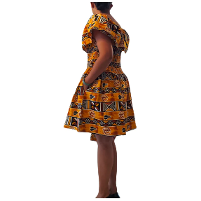 African Ankara Print Short Ruffled Midi Dress