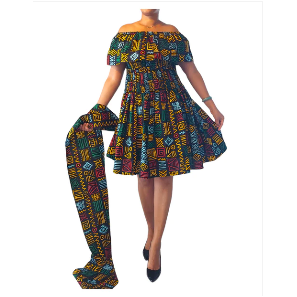 African Ankara Print Short Ruffled Midi Dress