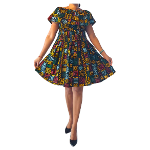 African Ankara Print Short Ruffled Midi Dress