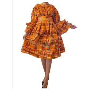 African Ankara Print Off Shoulder Midi Dress