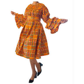 African Ankara Print Off Shoulder Midi Dress