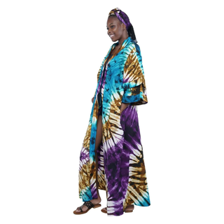 African Print Tie Dye Kimono Headwrap Set