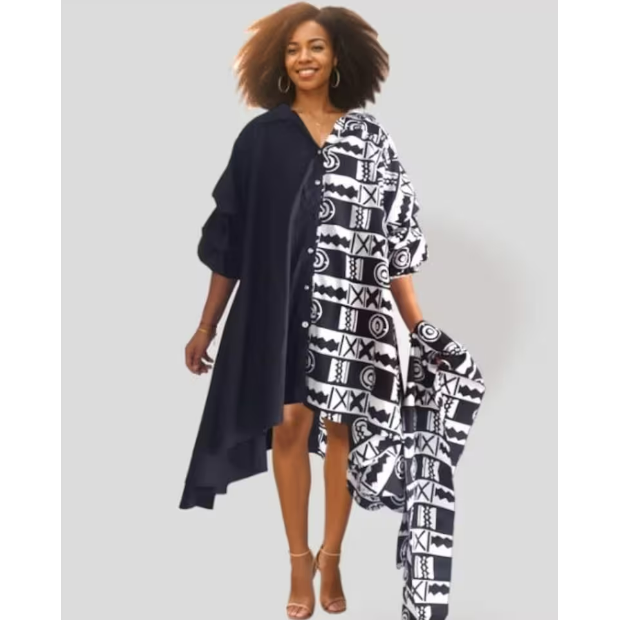 black african dress designs Hassana Women's African Print Maxi Dress (Black Gold Mudcloth) main image 1
