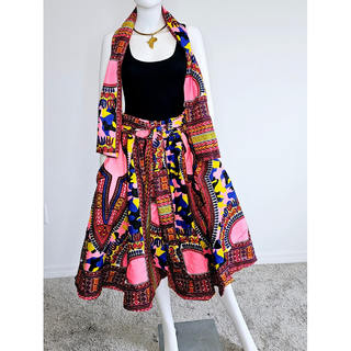 African Dashiki Midi Skirt  - Free size- STRETCH FITS M TO 2XL