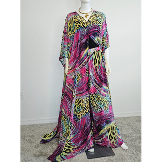 LONG Summer Animal African Chiffon Kimono Kaftan Two Piece Pant Set