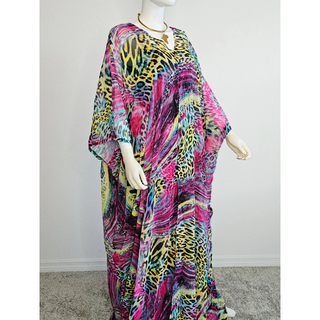LONG Summer Animal African Chiffon Kimono Kaftan Two Piece Pant Set