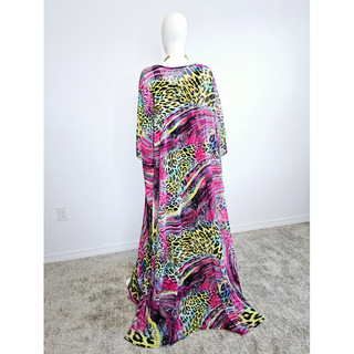 LONG Summer Animal African Chiffon Kimono Kaftan Two Piece Pant Set