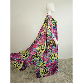 LONG Summer Animal African Chiffon Kimono Kaftan Two Piece Pant Set