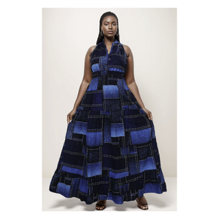 Women Long Smocked Maxi Sundress with Headwrap