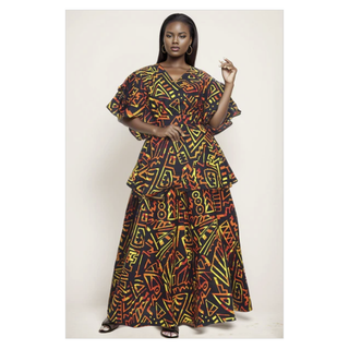 Ankara Style Maxi Skirt with Sash / Skirt Blouse Set