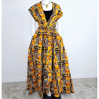 African Print Ankara Infinity Skirt with Pockets and Headwrap/Sash