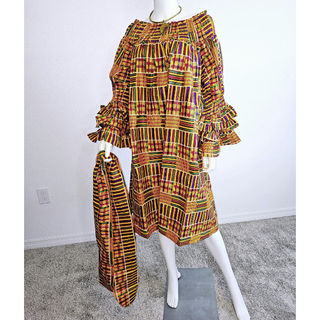 African Ankara Print Off Shoulder Midi Dress