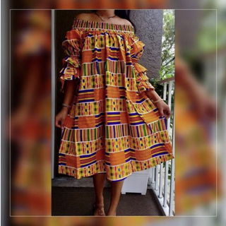 African Ankara Print Off Shoulder Midi Dress