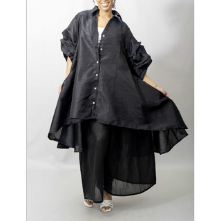 African Print Palazzo Pants & Swing Dress/ Faux Silk/ Ruffle Sleeve Set