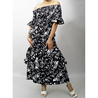 African Ankara Print Style Long Elastic Maxi Smock Dress Skirt Set