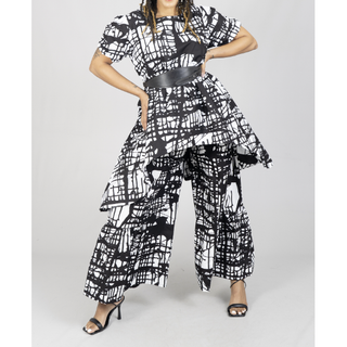 African Print Palazzo Pants Set bw