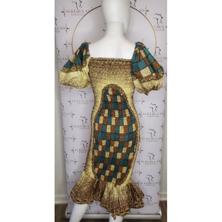 African Print Puff Sleeve Smocked Mermaid Ruffle Dress - Made In Ghana