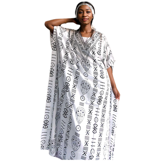 African Woman Kaftan Moo Moo wht