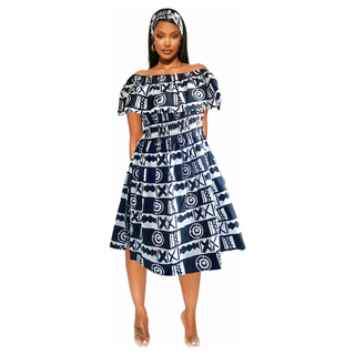 Ankara Print Off Shoulder Midi Dress