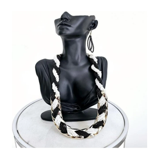 Gold Trim Beaded Necklace Set with Earrings