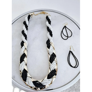 Gold Trim Beaded Necklace Set with Earrings