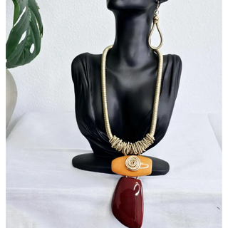 Brown Stone Necklace Set with Earrings