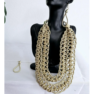 Golden Coil Necklace Set with Earrings