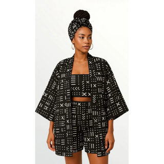 African Print Ankara Style Kimono Kaftan Short Set