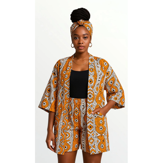African Print Ankara Style Kimono Kaftan Short Set