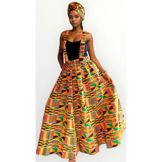 Kente Print Maxi Overall Skirt