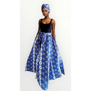 Ankara Print Maxi Skirt blue