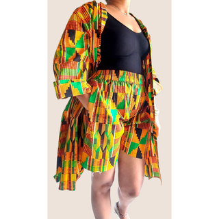 African Print Ankara Style Kimono Kaftan Short Set Kente