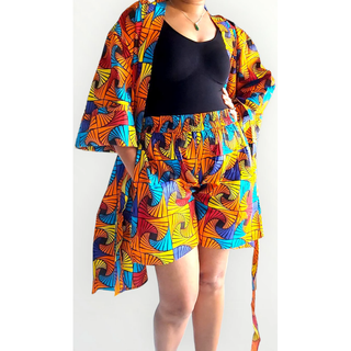 African Print Ankara Style Kimono Kaftan Short Set