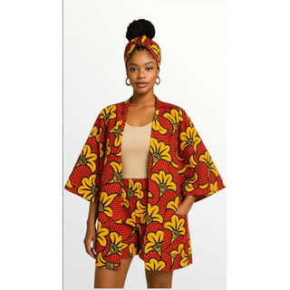 African Print Ankara Style Kimono Kaftan Short Set