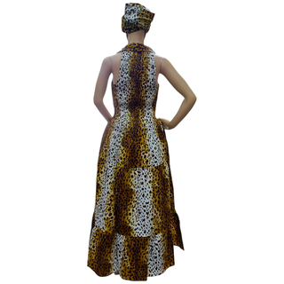Women Long Smocked Maxi Sundress with Headwrap