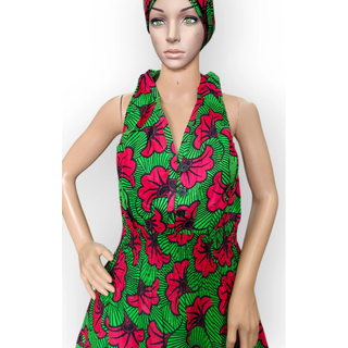 Women Long Smocked Maxi Sundress with Headwrap