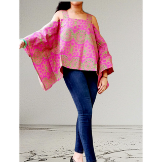 Ankara Print Wrap Blouse Top Open Shoulder