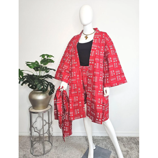 African Print Ankara Style Kimono Red Tribal Short Set