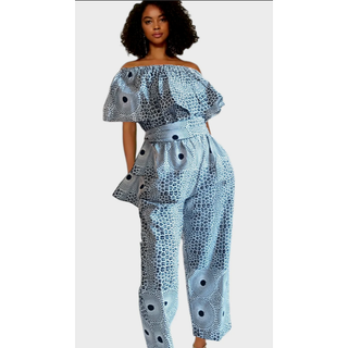African Print Ankara Style Long Romper Jumpsuit Palazzo Wide Leg