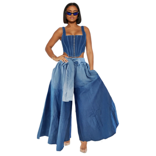 Denim Palazzo Style Wide Leg  Ombre Pants