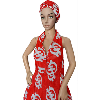 Women Long Smocked Maxi Sundress with Headwrap Red GyeNamee