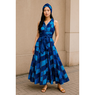 Women Long Smocked Maxi Sundress with Headwrap