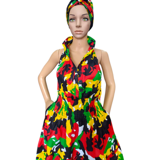 Women Long Smocked Maxi Sundress with Headwrap
